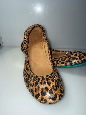 Tieks Leopard-Print Ballet Flats with Teal Outsole